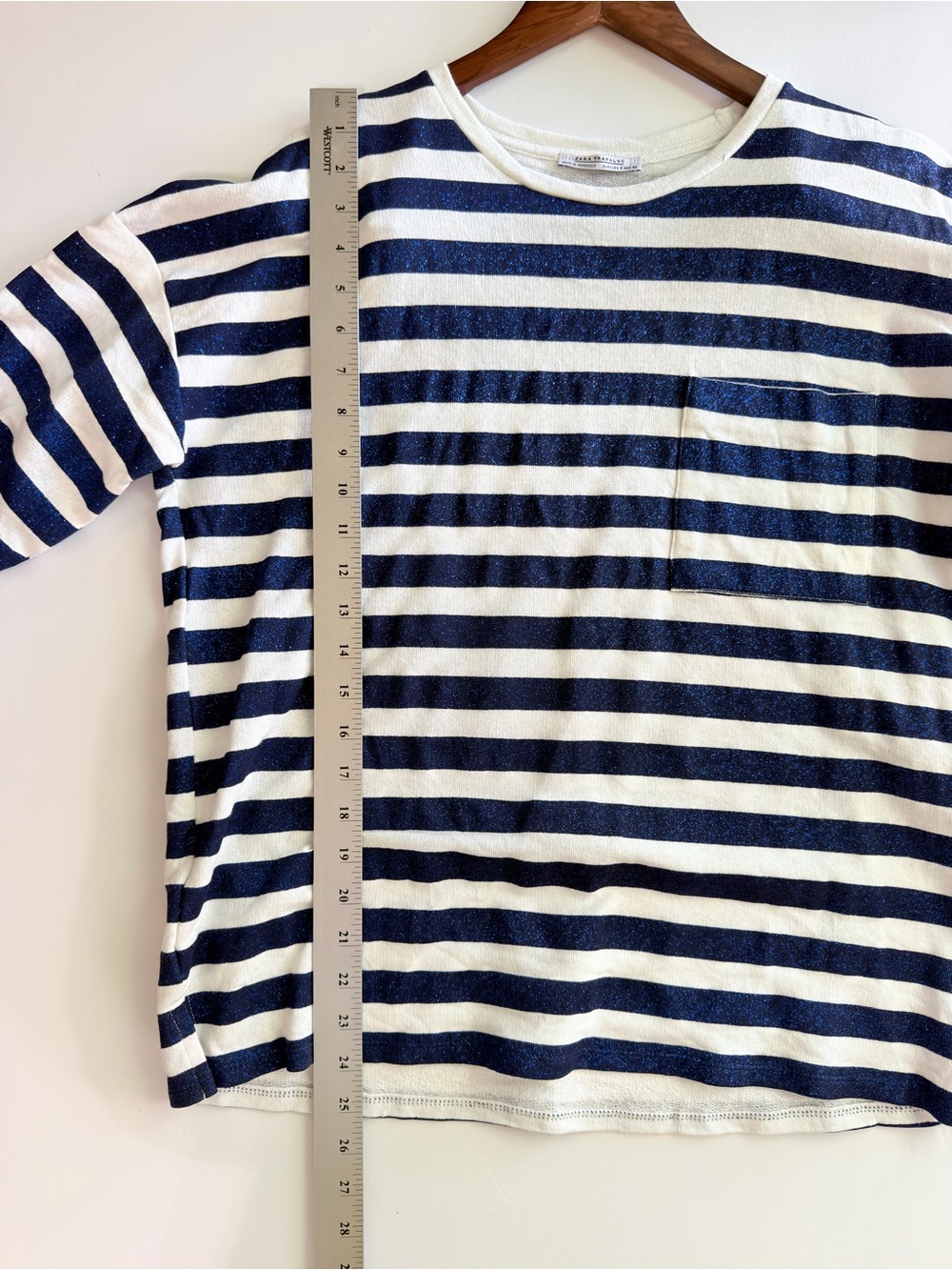 Zara Trafaluc Metallic Navy Blue & White Striped Oversized Pocket Tee - Picture 10 of 14